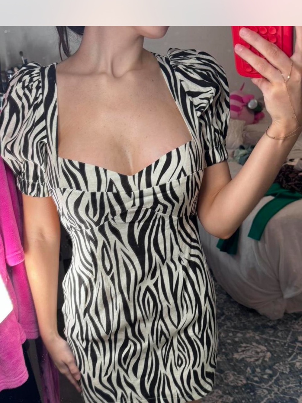 Showpo Zebra Print Puff-Sleeve Mini Dress - Black & White
